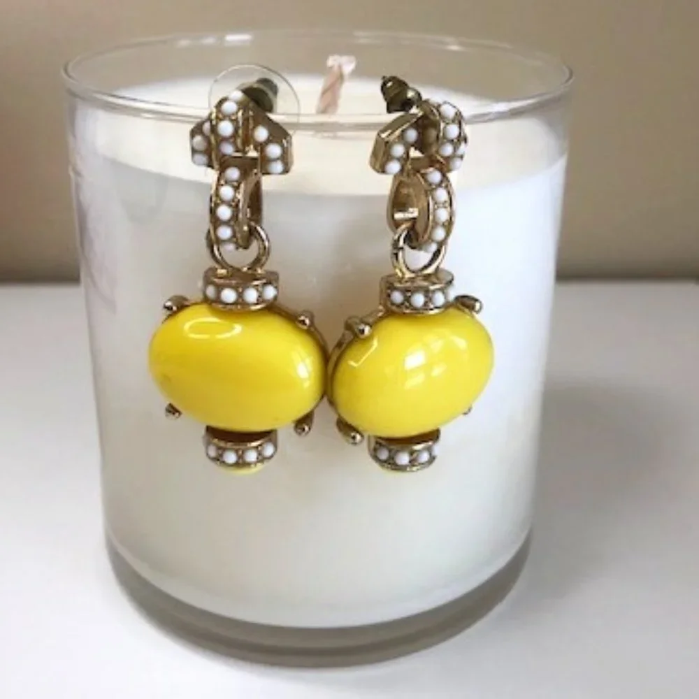 Large Yellow‎ & Pearl Earrings